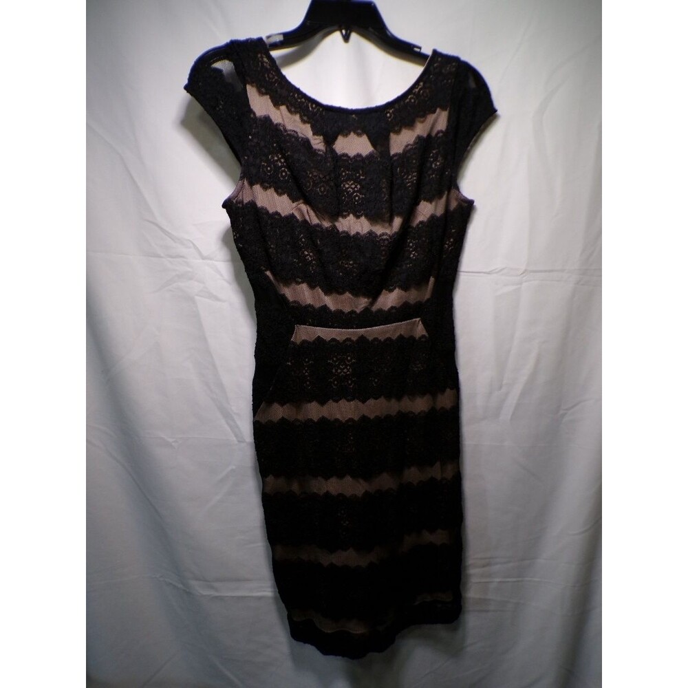 Mystic Women's Large Black Nude Lace Mesh Cocktail Sheath Dress USA